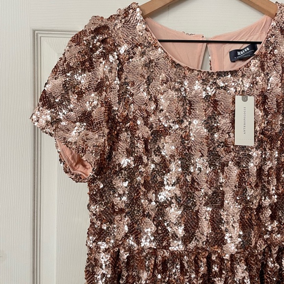 NEW Anthropologie pink rose gold sequence midi dress - Picture 4 of 7